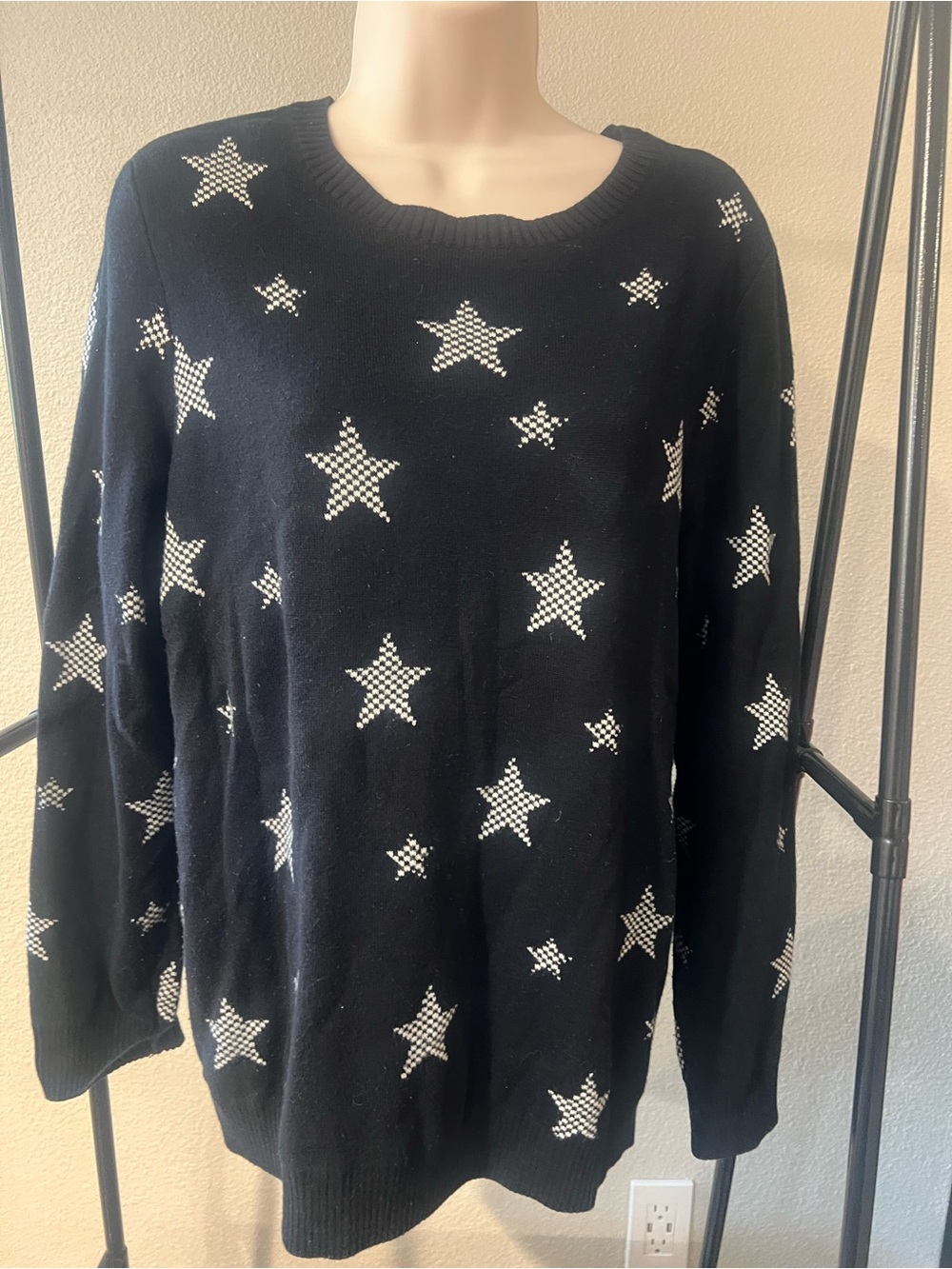 Charter Club Black Crewneck Sweater with White Star Pattern